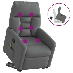 Poltrona elevatória de massagens tecido cinzento-escuro