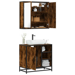 2 Pcs conj. móveis casa de banho derivados madeira cor fumado