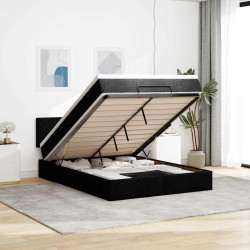 Cama otomana com colchão 140x190 cm tecido preto