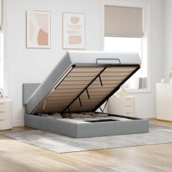 Estrutura cama otomana colchão 140x200cm tecido cinzento claro