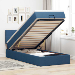 Estrutura de cama otomana com colchão tecido azul 90x190cm