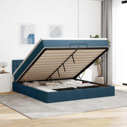 Estrutura de cama otomana com colchão 200x200 cm azul escuro
