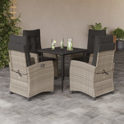 5 Pcs conjunto de jantar p/ jardim c/ almofadões cinzento claro