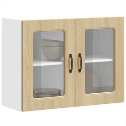 Armário de parede de cozinha porta vidro kalmar carvalho sonoma