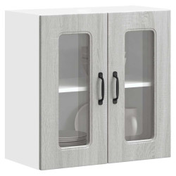 Armário de parede de cozinha porta vidro kalmar cinza sonoma