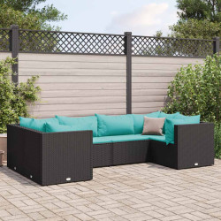 6 Pcs conjunto lounge de jardim c/ almofadões vime PE preto