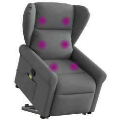 Poltrona elevatória de massagens tecido cinzento-escuro