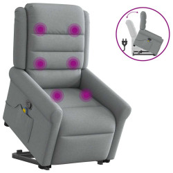 Poltrona reclinável massagens tecido cinzento-claro