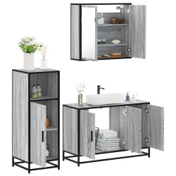 3 Pcs conjunto móveis casa de banho madeira proc. cinza sonoma