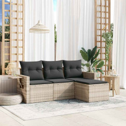 4 Pcs conj. sofás jardim c/ almofadões vime PE cinzento-claro