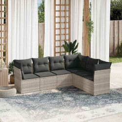 6 Pcs conj. sofás jardim com almofadões vime PE cinzento-claro