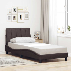 Estrutura de cama sem colchão hanko 90x190 cm tecido castanho-escuro