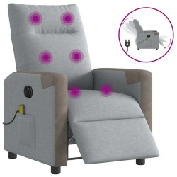 Poltrona de massagens reclinável elétrica tecido cinzento-claro