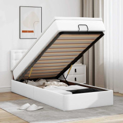 Cama otomana com colchão 90x190 cm couro artificial branco