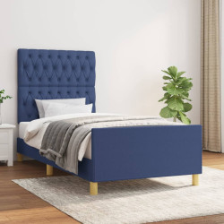 Estrutura de cama sem colchão 90x190 cm tecido azul