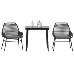 3 Pcs conjunto jantar jardim almofadões vime PE vidro preto