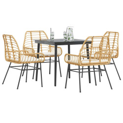 Conjunto jantar jardim 5 peças almofadas vidro vime PE castanho