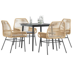 Conjunto jantar jardim 5 peças almofadas vidro vime PE castanho