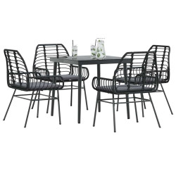 Conjunto de jantar jardim 5 peças almofadas vidro vime PE preto