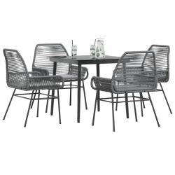 Conjunto jantar jardim 5 peças almofadas vidro vime cinzento PE