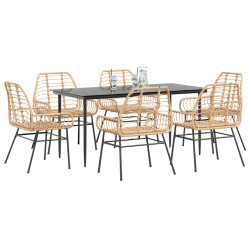 Conjunto jantar jardim 7 peças vidro vime PE castanho