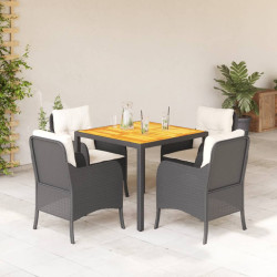 5 Pcs conjunto de jantar p/ jardim c/ almofadões vime PE preto