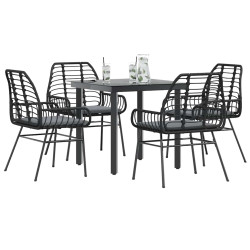 Conjunto de jantar jardim 5 peças almofadas vidro vime PE preto