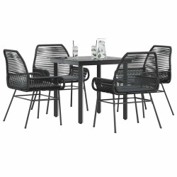 Conjunto de jantar jardim 5 peças almofadas vidro vime PE preto