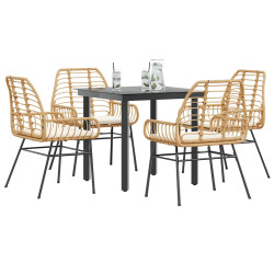 Conjunto jantar jardim 5 peças almofadas vidro vime PE castanho