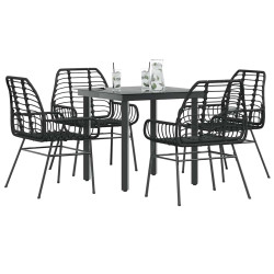 Conjunto de jantar jardim 5 peças vidro vime PE preto