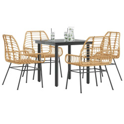 Conjunto jantar jardim 5 peças vidro vime PE castanho