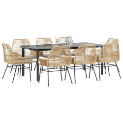 Conjunto jantar jardim 9 peças almofadas vidro vime PE castanho