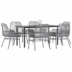 Conjunto jantar jardim 7 peças almofadas vidro vime cinzento PE