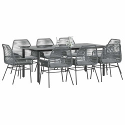 Conjunto jantar jardim 9 peças almofadas vidro vime cinzento PE