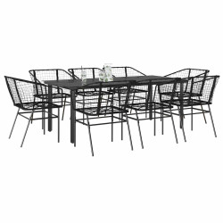 Conjunto de jantar jardim 9 peças vidro vime PE preto