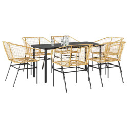 Conjunto jantar jardim 7 peças vidro vime PE castanho