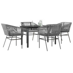 Conjunto jantar jardim 5 peças almofadas vidro vime cinzento PE