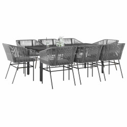 Conjunto jantar jardim 9 peças almofadas vidro vime cinzento PE