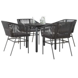 Conjunto de jantar jardim 5 peças almofadas vidro vime PE preto