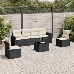 7 Pcs conjunto de sofás p/ jardim c/ almofadões vime PE preto
