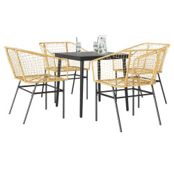 Conjunto jantar jardim 5 peças vidro vime PE castanho