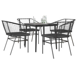 Conjunto de jantar jardim 5 peças almofadas vidro vime PE preto