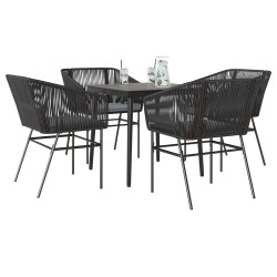 Conjunto de jantar jardim 5 peças almofadas vidro vime PE preto