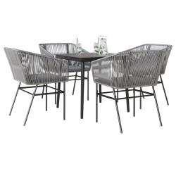 Conjunto jantar jardim 5 peças almofadas vidro vime cinzento PE