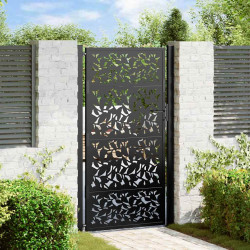 Portão de jardim preto 100x175 cm com design de folha de aço