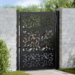 Portão de jardim preto 100x125 cm com design de folha de aço