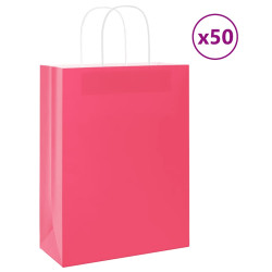 Sacos de papel 50 unid com alças rosa 26x12x35 cm