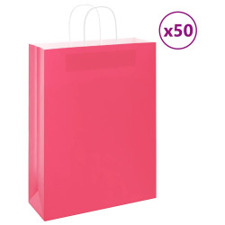 Sacos de papel 50 unid com alças rosa 32x12x42 cm