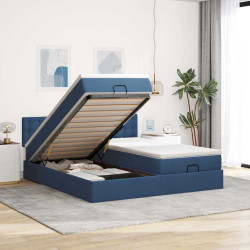 Estrutura de cama otomana com colchões 200x200cm tecido azul