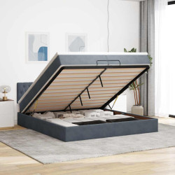 Moldura de cama otomana com colchão cinza escuro veludo